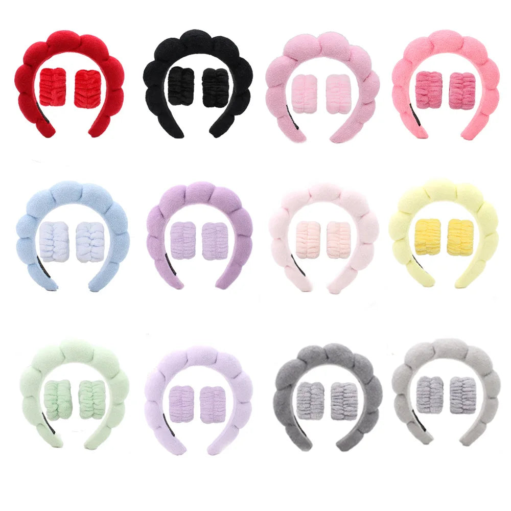 3Pcs Fashion Microfiber Washing Wristbands Scrunchies Puffy Headband Spa Bubble Headband for Washing Face Makeup Shower Skincare