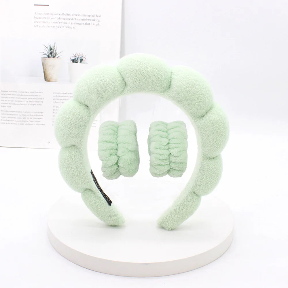 3Pcs Fashion Microfiber Washing Wristbands Scrunchies Puffy Headband Spa Bubble Headband for Washing Face Makeup Shower Skincare