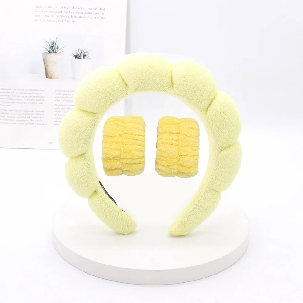 3Pcs Fashion Microfiber Washing Wristbands Scrunchies Puffy Headband Spa Bubble Headband for Washing Face Makeup Shower Skincare