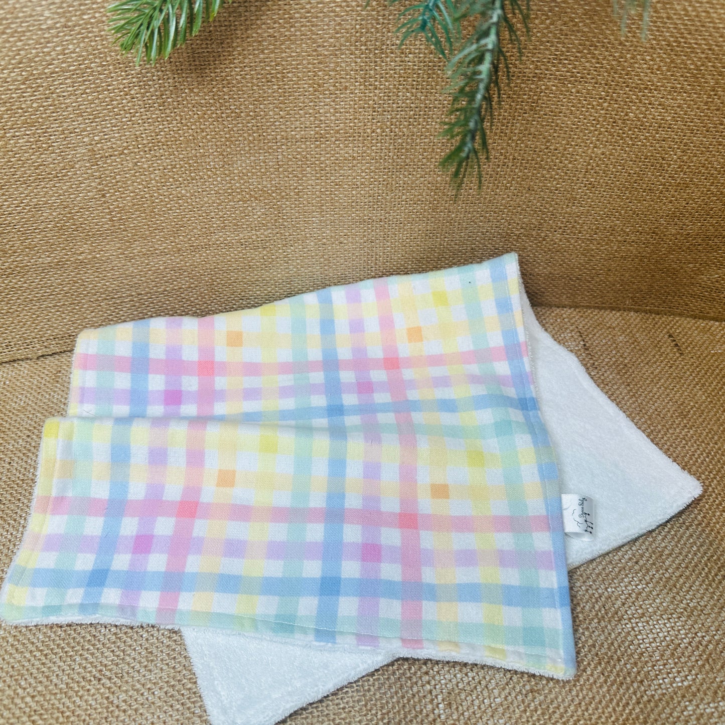 Pastel Plaid Bib and Burp Set