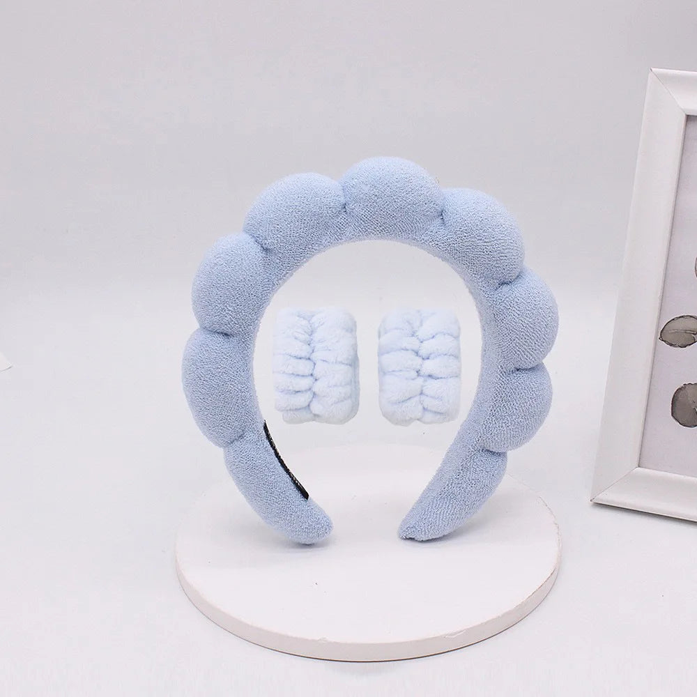 3Pcs Fashion Microfiber Washing Wristbands Scrunchies Puffy Headband Spa Bubble Headband for Washing Face Makeup Shower Skincare