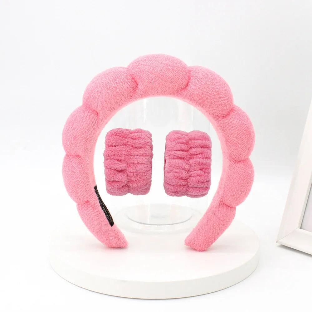 3Pcs Fashion Microfiber Washing Wristbands Scrunchies Puffy Headband Spa Bubble Headband for Washing Face Makeup Shower Skincare