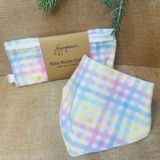 Pastel Plaid Bib and Burp Set