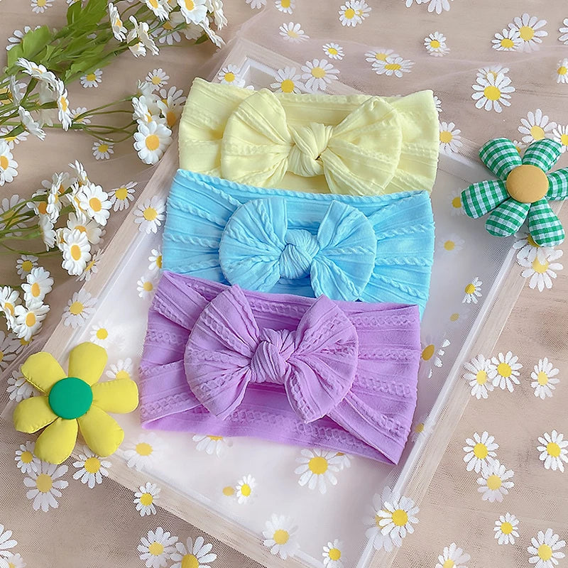 3Pcs/Set Bows Baby Girls Headband Soft Nylon Elastic Infant Toddler Hair Band for Newborn Baby Hair Accessories Gift