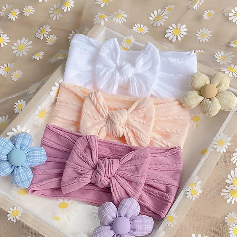 3Pcs/Set Bows Baby Girls Headband Soft Nylon Elastic Infant Toddler Hair Band for Newborn Baby Hair Accessories Gift