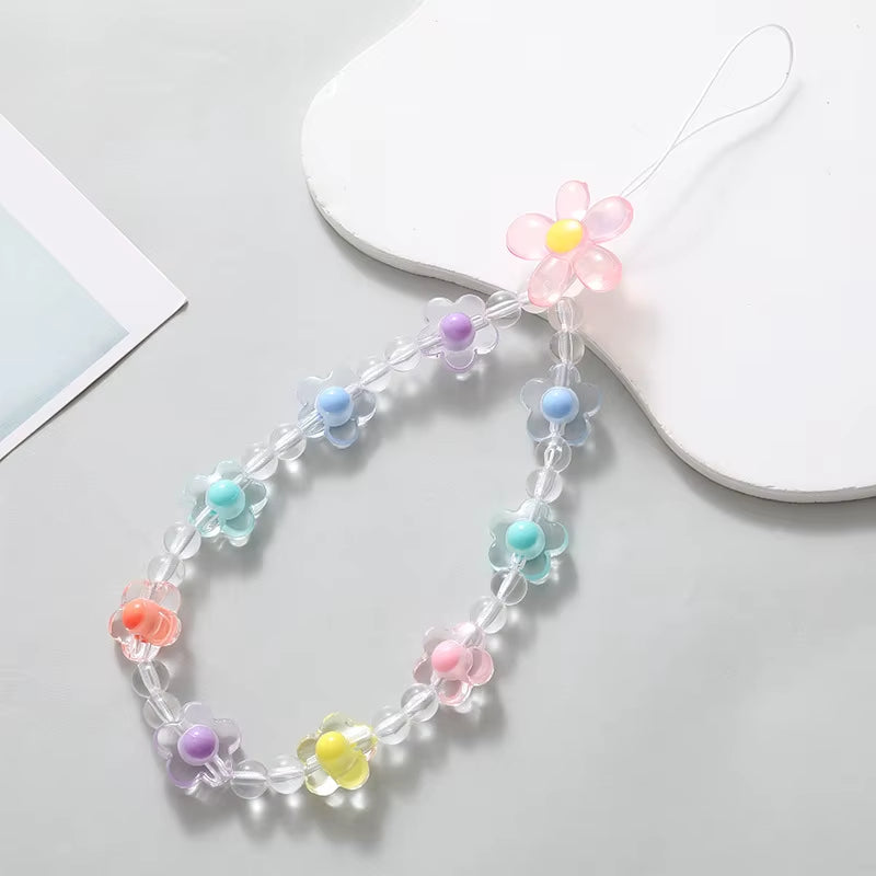 Acrylic Beaded Flower Mobile Phone Chain, Mobile Phone Hanging Rope, Short Wrist Strap, Decorative Pendant